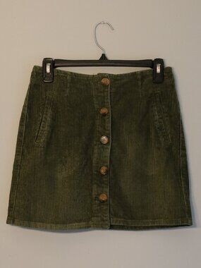 YMI Jeans Olive Green Corduroy Button-Front Mini Skirt